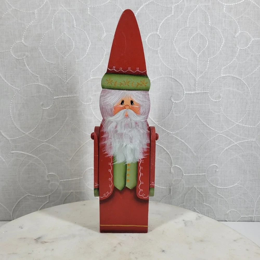 Hand Painted Wood Santa Claus Hinged Arms Primitive Christmas Decor